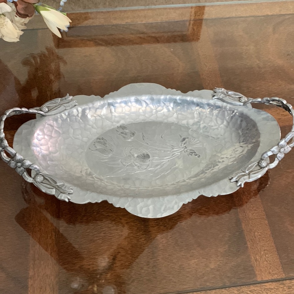 Aluminum Tulip Hammered Serving Tray #404 Rodney Kent Hand Wrought Charcuterie